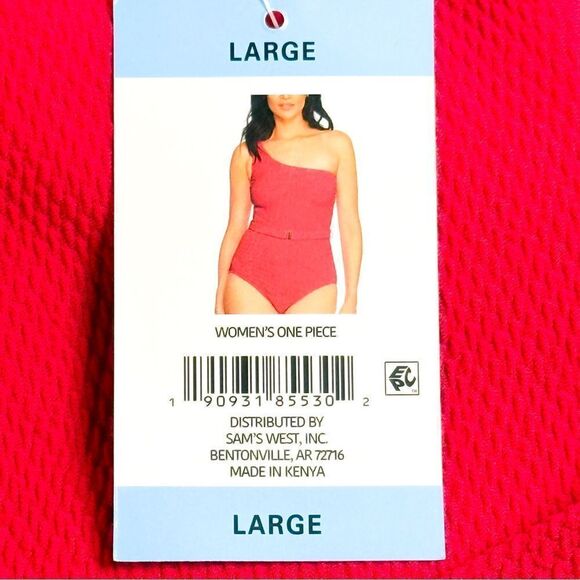 LOFT NWT Swim One Shoulder Belted Swimsuit Red/Pink Textured Size Large - Picture 1 of 12